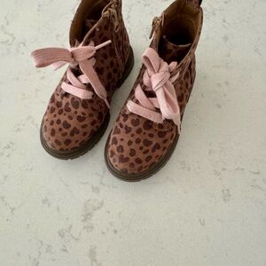 Brown and Pink Leopard Print Ankle Boots